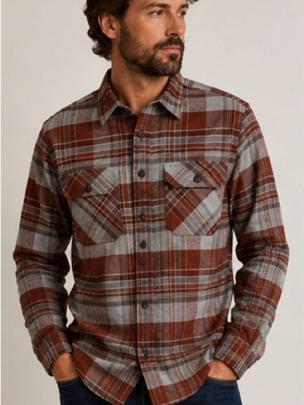 Pendleton Men's Rust and Gray Plaid Button-Down Shirt Like New